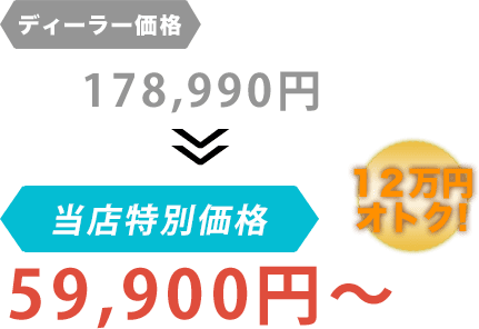 ディーラー価格178,990円が河原モータースだと59,900円～。12万円もお得！