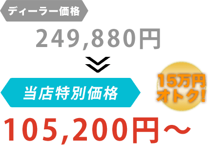 ディーラー価格249,880円が河原モータースだと105,200円~。15万円もお得!